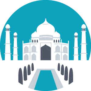 Graphic depicting the Taj Mahal in India.